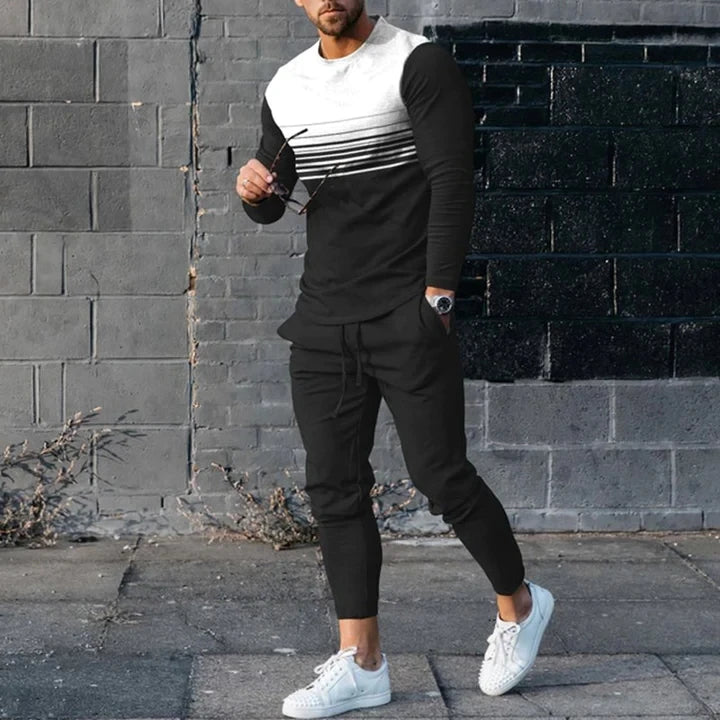 Men's Long Sleeve T-shirts and Pants Two Piece Blue geometry 3D Printed Men's Sets Casual Suit nike tech fleece