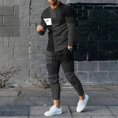 Men's Long Sleeve T-shirts and Pants Two Piece Blue geometry 3D Printed Men's Sets Casual Suit nike tech fleece